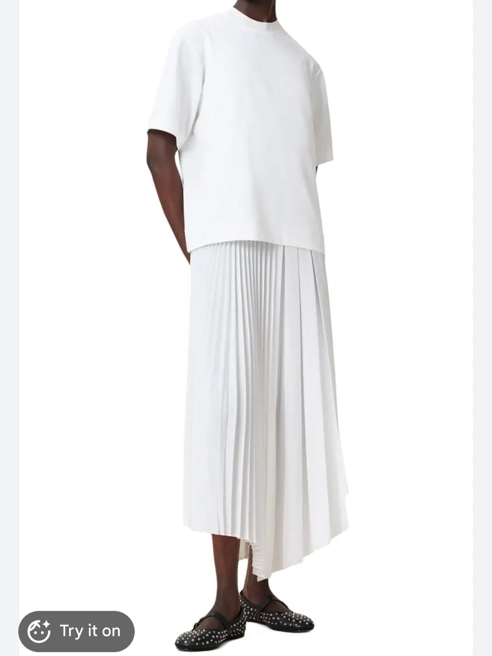 NWOT All Saints Jax White Pleated Dress, XS